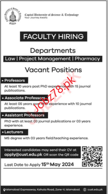 Capital University of Science And Technology Islamabad Jobs May 2024