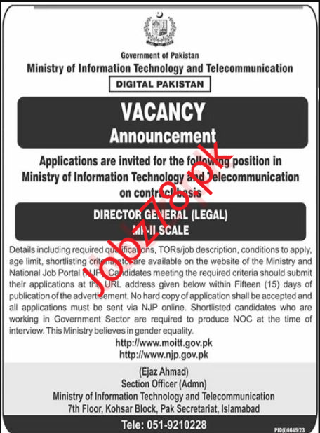 Ministry of Information Technology And Telecommunication Jobs May 2024