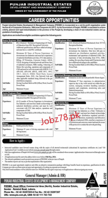 Punjab Industrial Estates Development And Management Company Jobs 2024