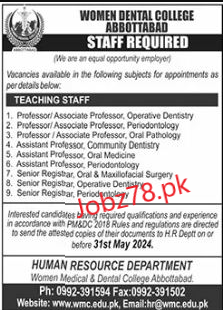Women Dental College Abbottabad Teaching Jobs May 2024
